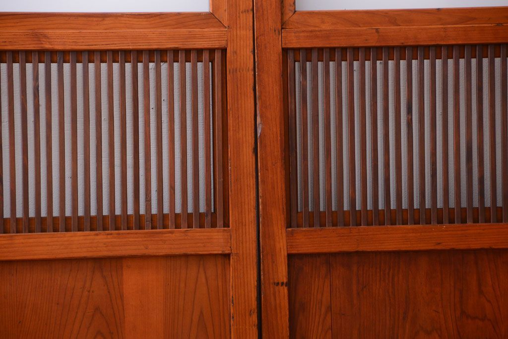 和製アンティーク　裏ガラス入り!すりガラス帯の格子戸4枚セット