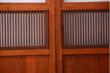 和製アンティーク　裏ガラス入り!すりガラス帯の格子戸4枚セット