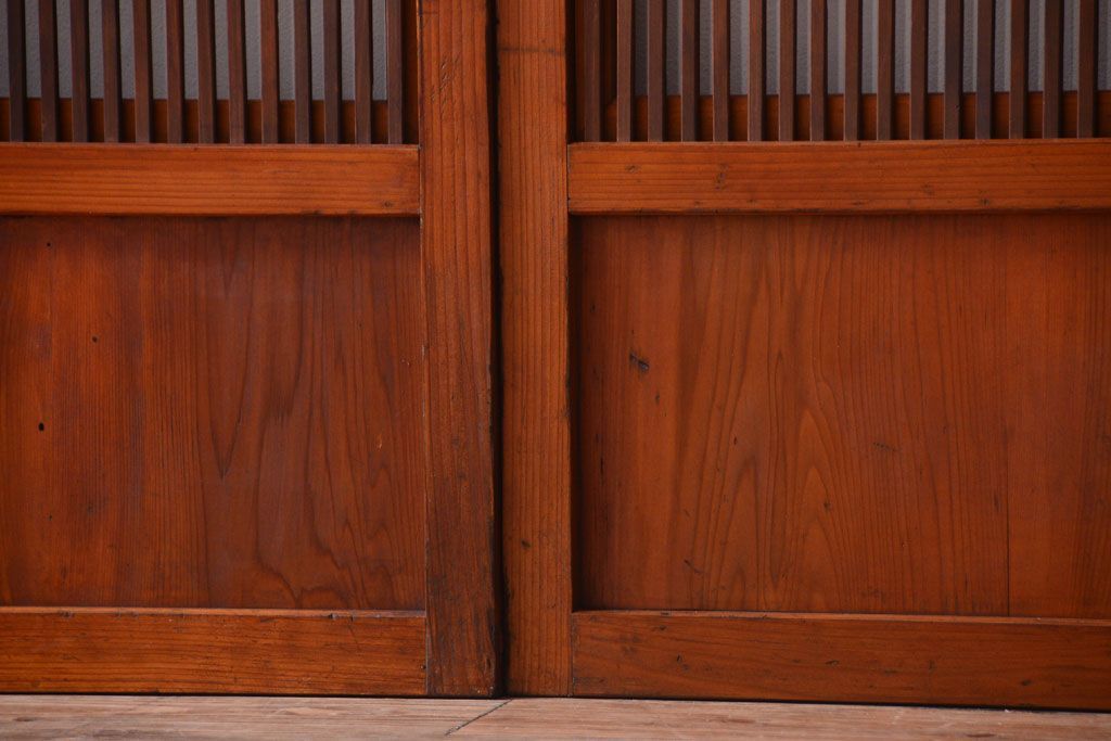 和製アンティーク　裏ガラス入り!すりガラス帯の格子戸4枚セット