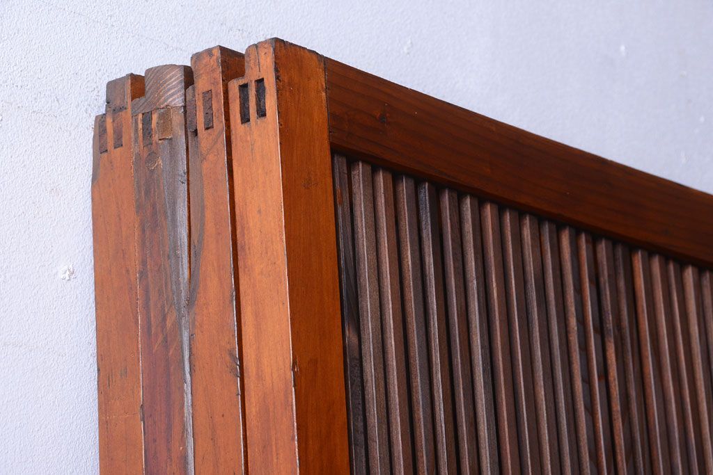 和製アンティーク　裏ガラス入り!すりガラス帯の格子戸4枚セット