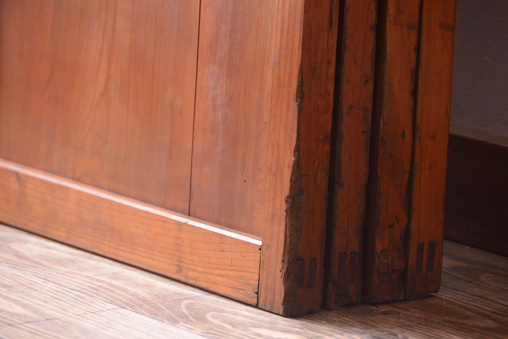 和製アンティーク　裏ガラス入り!すりガラス帯の格子戸4枚セット