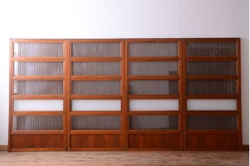 和製アンティーク　裏ガラス入り!すりガラス帯の格子戸4枚セット