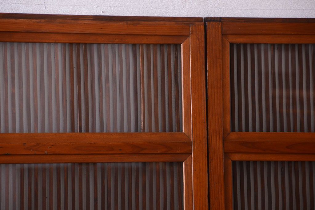 和製アンティーク　裏ガラス入り!すりガラス帯の格子戸4枚セット