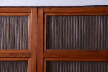 和製アンティーク　裏ガラス入り!すりガラス帯の格子戸4枚セット