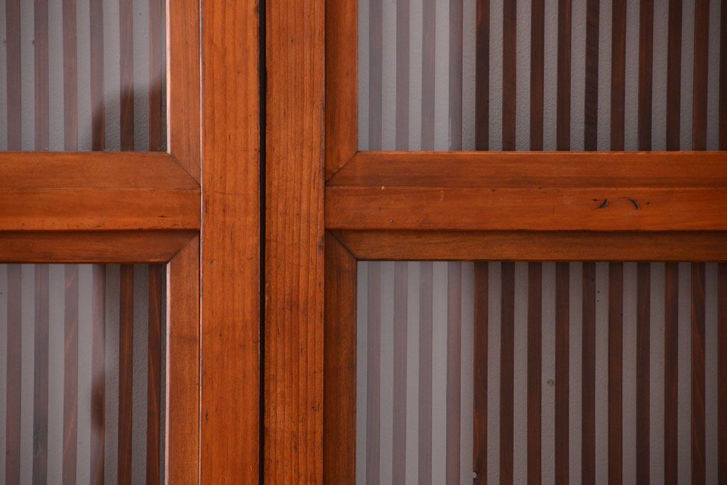 和製アンティーク　裏ガラス入り!すりガラス帯の格子戸4枚セット