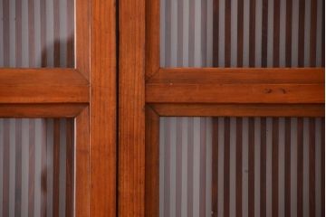 和製アンティーク　裏ガラス入り!すりガラス帯の格子戸4枚セット