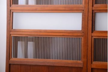 和製アンティーク　裏ガラス入り!すりガラス帯の格子戸4枚セット