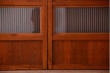 和製アンティーク　裏ガラス入り!すりガラス帯の格子戸4枚セット