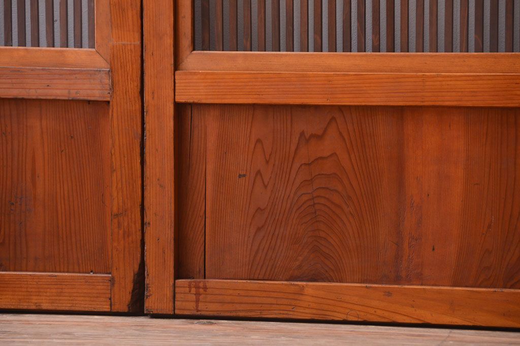 和製アンティーク　裏ガラス入り!すりガラス帯の格子戸4枚セット