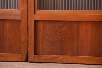 和製アンティーク　裏ガラス入り!すりガラス帯の格子戸4枚セット