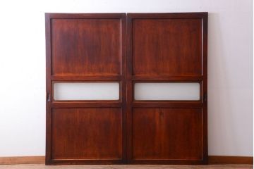 和製アンティーク　古いダイヤガラス帯の引き戸2枚セット(ガラス帯戸)