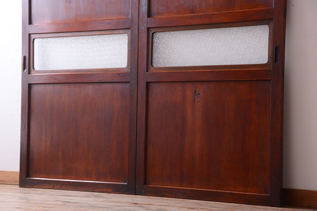 和製アンティーク　古いダイヤガラス帯の引き戸2枚セット(ガラス帯戸)