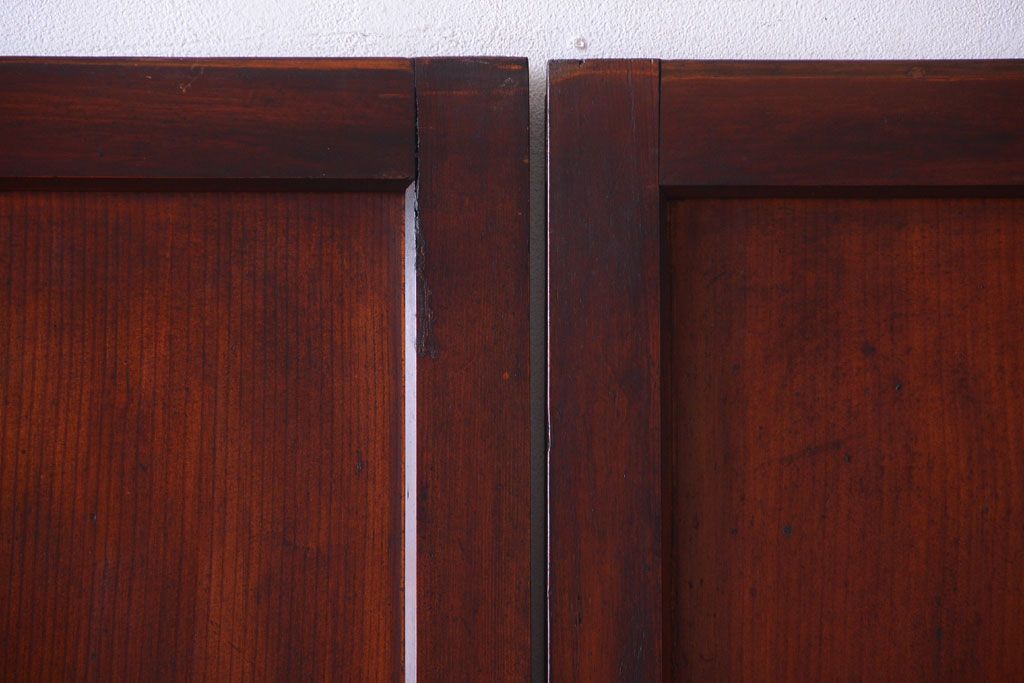 和製アンティーク　古いダイヤガラス帯の引き戸2枚セット(ガラス帯戸)