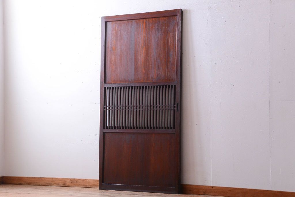 古民具・骨董　裏結霜ガラス入り!古い木の格子ガラス帯戸