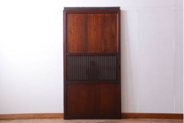 古民具・骨董　裏結霜ガラス入り!古い木の格子ガラス帯戸