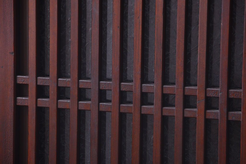 古民具・骨董　裏結霜ガラス入り!古い木の格子ガラス帯戸