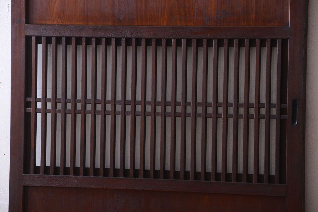 古民具・骨董　裏結霜ガラス入り!古い木の格子ガラス帯戸