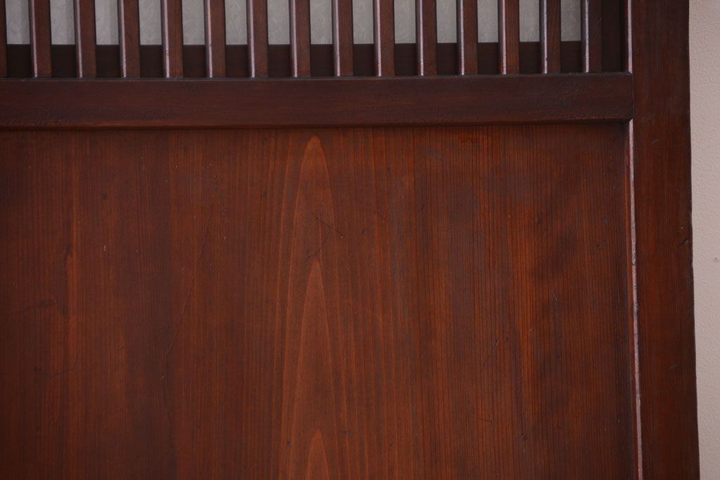 古民具・骨董　裏結霜ガラス入り!古い木の格子ガラス帯戸