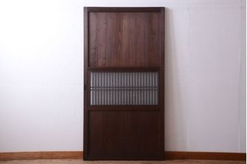 古民具・骨董　裏結霜ガラス入り!古い木の格子ガラス帯戸