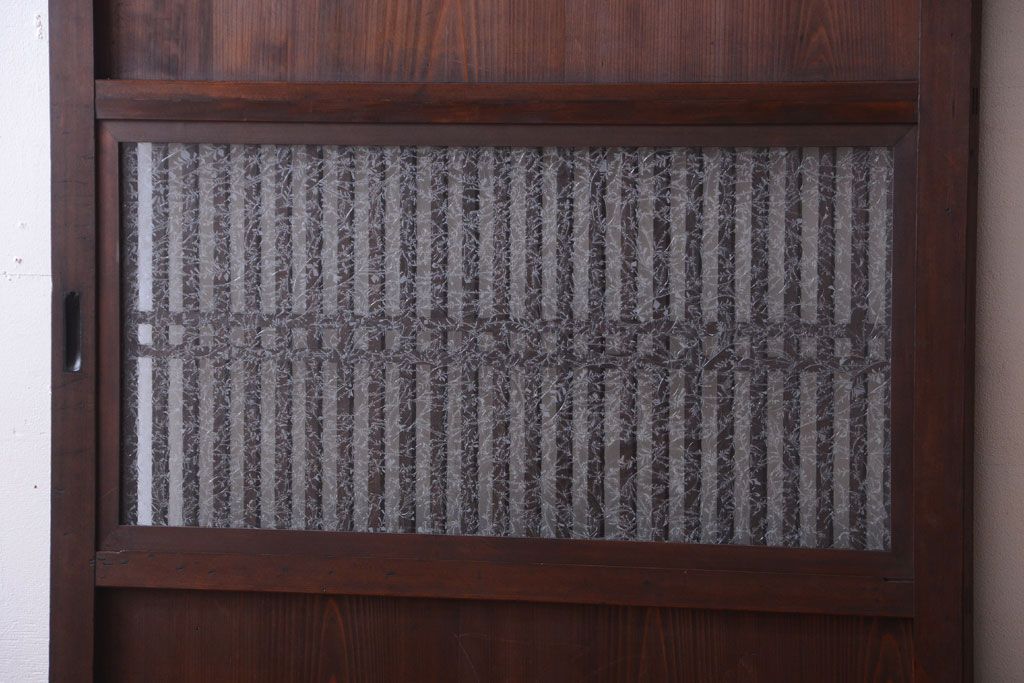 古民具・骨董　裏結霜ガラス入り!古い木の格子ガラス帯戸