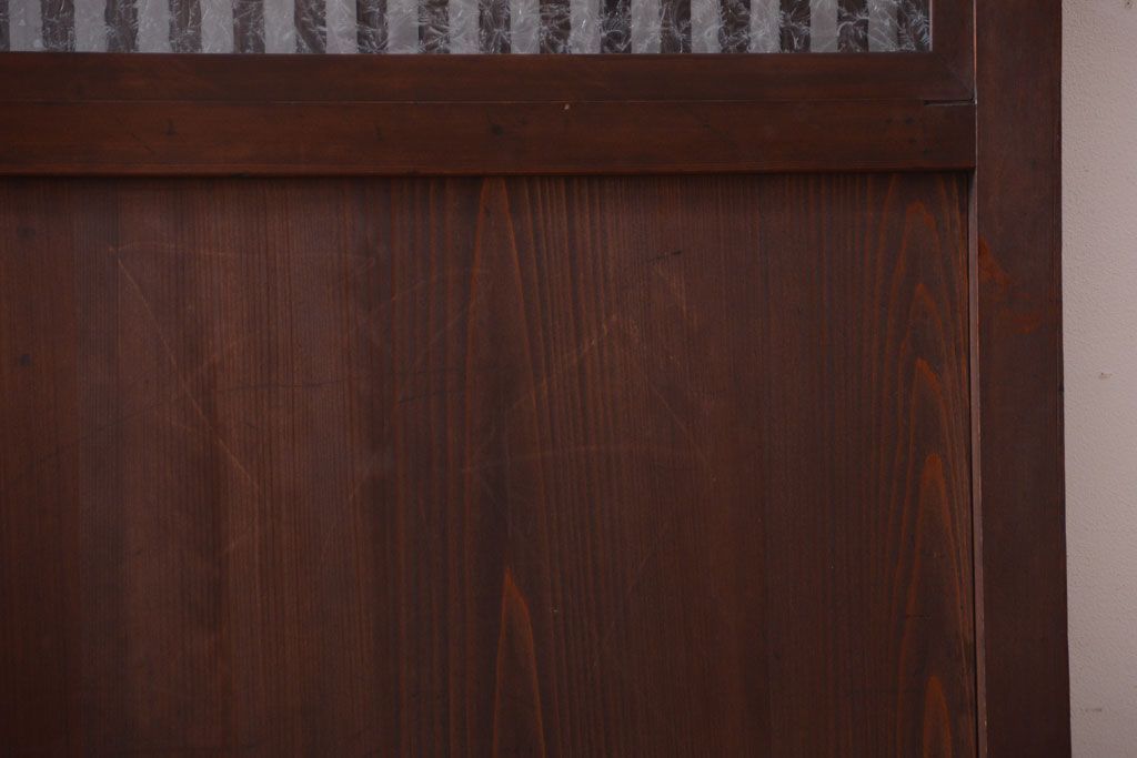 古民具・骨董　裏結霜ガラス入り!古い木の格子ガラス帯戸