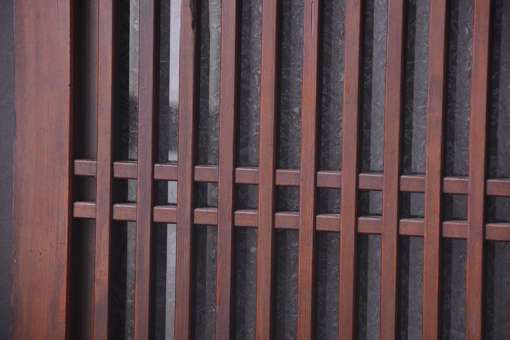 古民具・骨董　裏結霜ガラス入り!古い木の格子ガラス帯戸2枚セット(2)