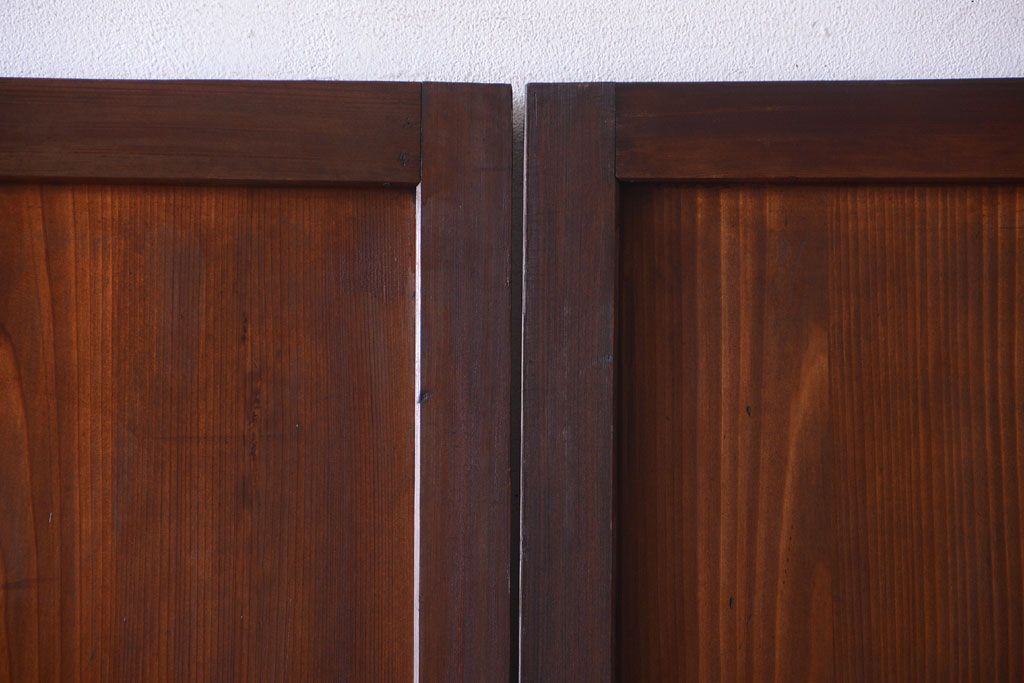 古民具・骨董　裏結霜ガラス入り!古い木の格子ガラス帯戸2枚セット(2)