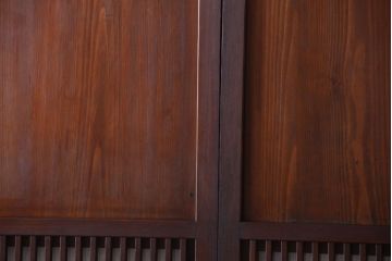 古民具・骨董　裏結霜ガラス入り!古い木の格子ガラス帯戸2枚セット(2)