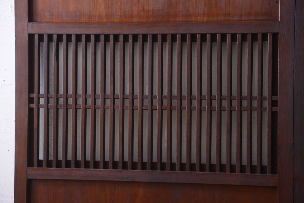 古民具・骨董　裏結霜ガラス入り!古い木の格子ガラス帯戸2枚セット(2)