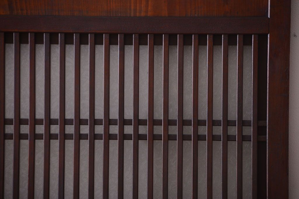 古民具・骨董　裏結霜ガラス入り!古い木の格子ガラス帯戸2枚セット(2)