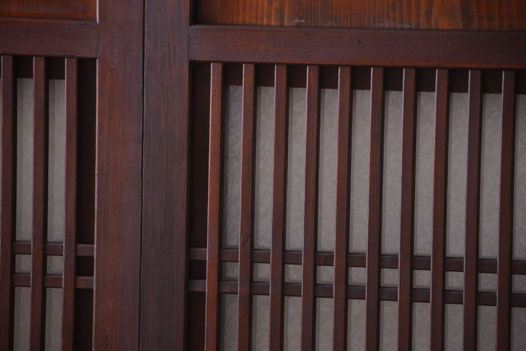 古民具・骨董　裏結霜ガラス入り!古い木の格子ガラス帯戸2枚セット(2)