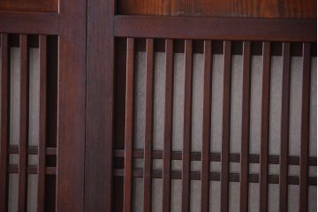 古民具・骨董　裏結霜ガラス入り!古い木の格子ガラス帯戸2枚セット(2)
