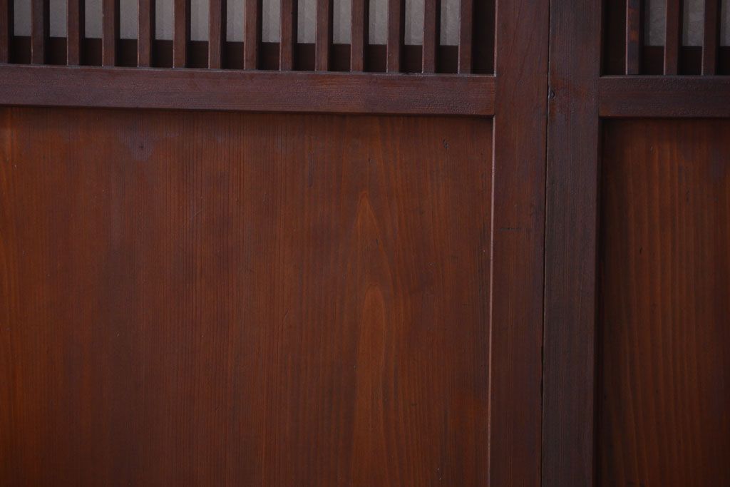 古民具・骨董　裏結霜ガラス入り!古い木の格子ガラス帯戸2枚セット(2)