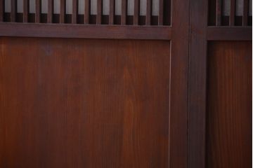 古民具・骨董　裏結霜ガラス入り!古い木の格子ガラス帯戸2枚セット(2)