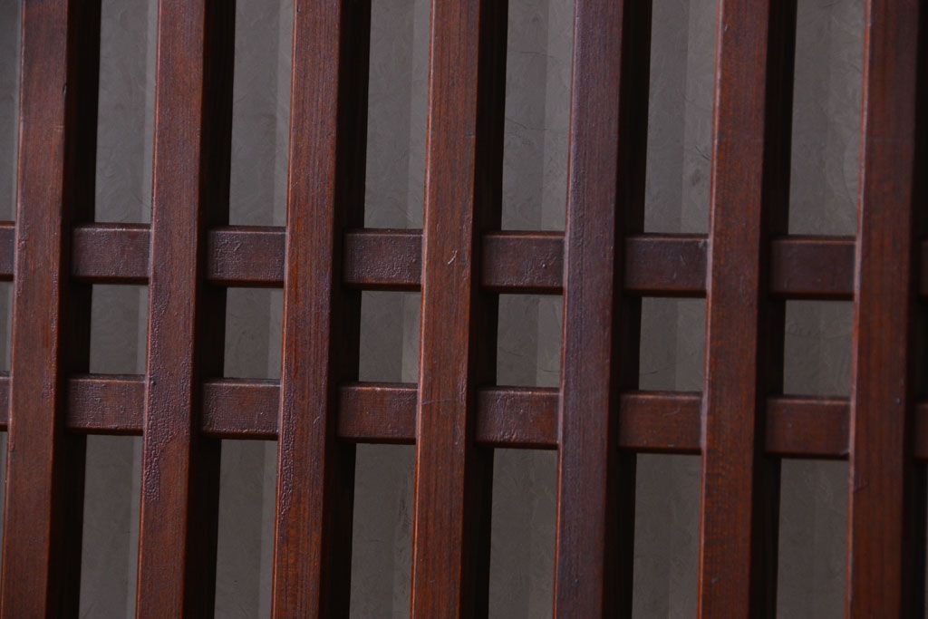 古民具・骨董　裏結霜ガラス入り!古い木の格子ガラス帯戸2枚セット(2)