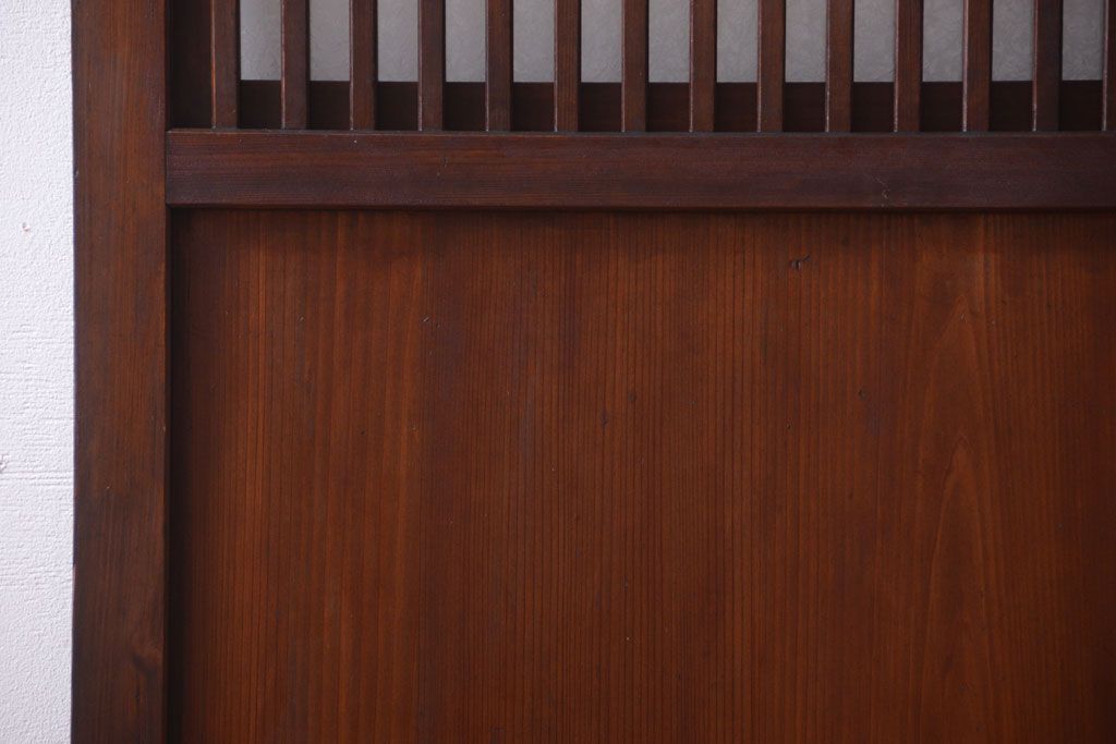 古民具・骨董　裏結霜ガラス入り!古い木の格子ガラス帯戸2枚セット(2)