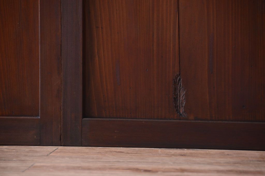 古民具・骨董　裏結霜ガラス入り!古い木の格子ガラス帯戸2枚セット(2)