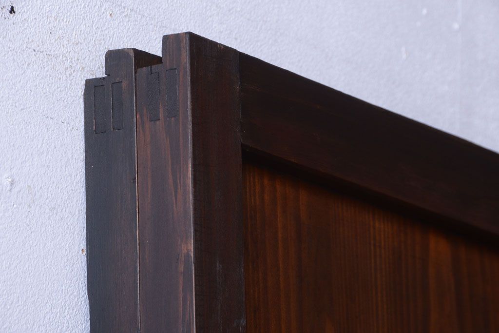 古民具・骨董　裏結霜ガラス入り!古い木の格子ガラス帯戸2枚セット(2)