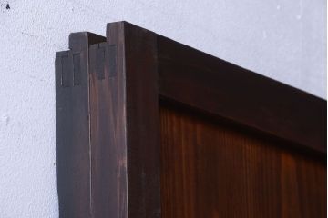 古民具・骨董　裏結霜ガラス入り!古い木の格子ガラス帯戸2枚セット(2)