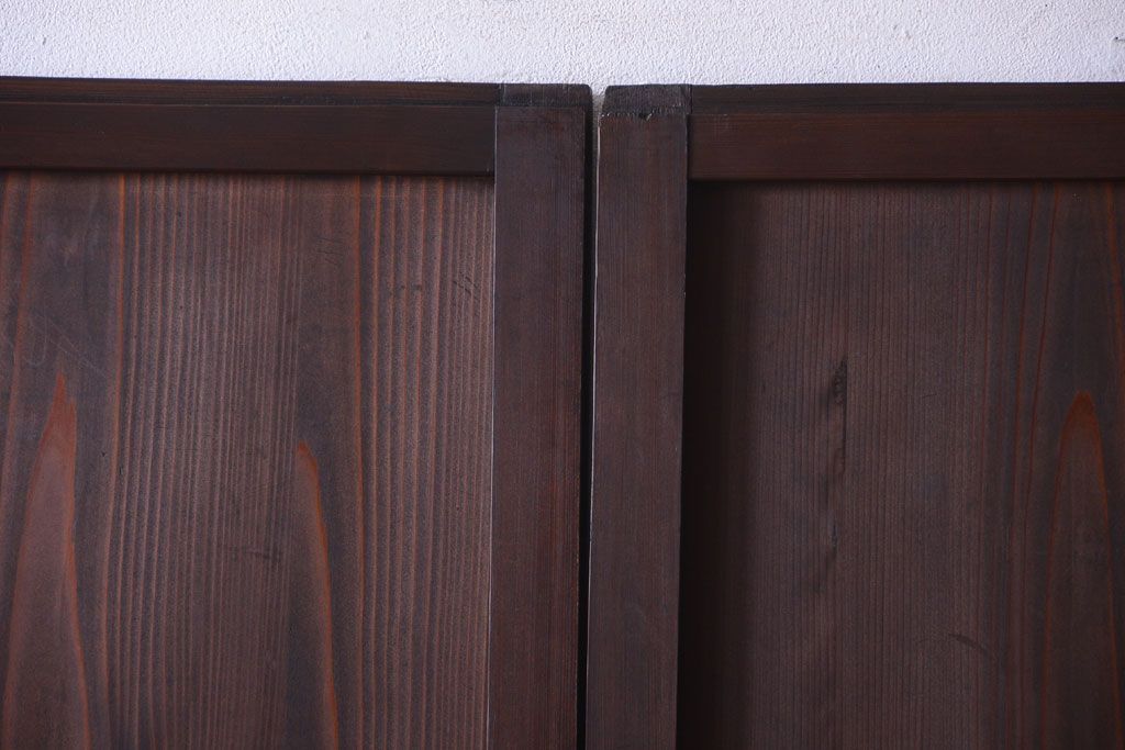 古民具・骨董　裏結霜ガラス入り!古い木の格子ガラス帯戸2枚セット(2)