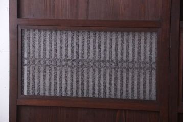 古民具・骨董　裏結霜ガラス入り!古い木の格子ガラス帯戸2枚セット(2)