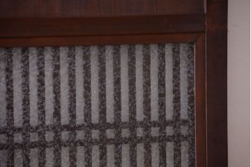 古民具・骨董　裏結霜ガラス入り!古い木の格子ガラス帯戸2枚セット(2)