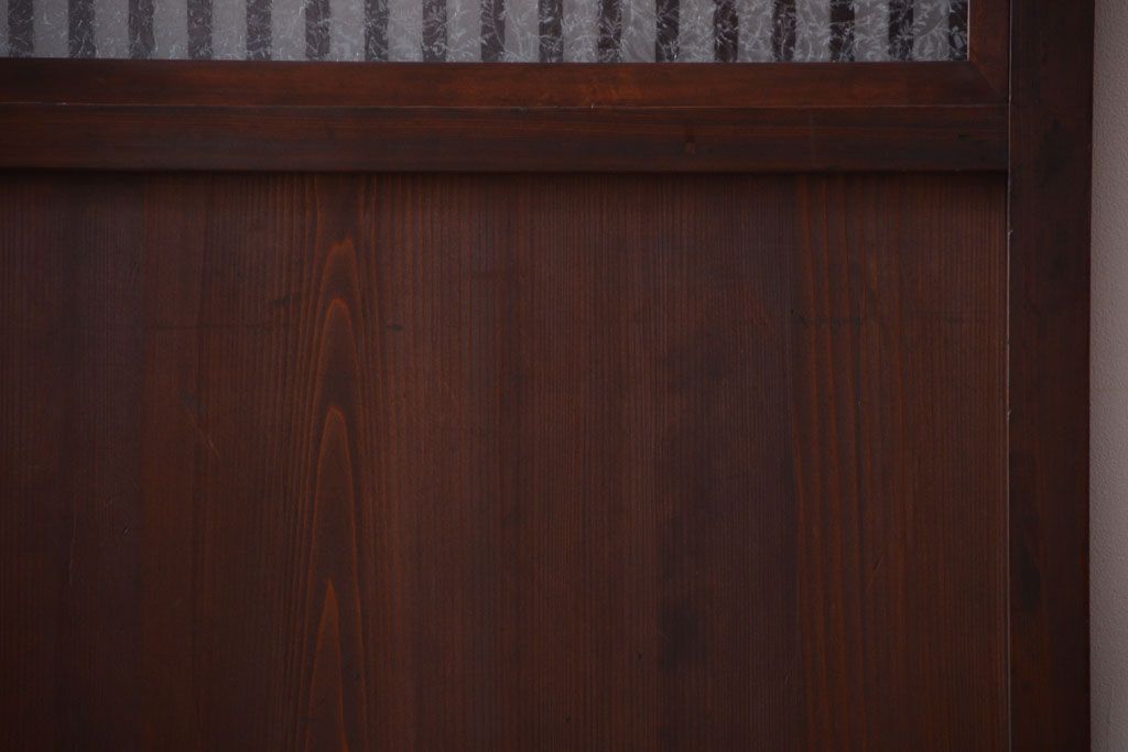 古民具・骨董　裏結霜ガラス入り!古い木の格子ガラス帯戸2枚セット(2)