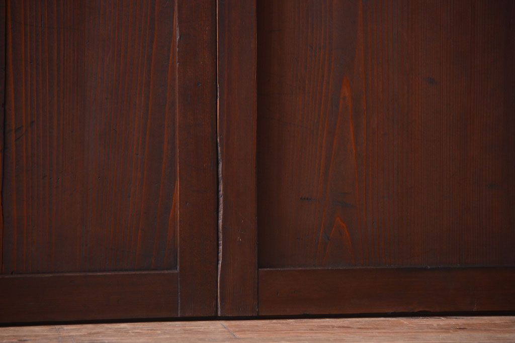 古民具・骨董　裏結霜ガラス入り!古い木の格子ガラス帯戸2枚セット(2)