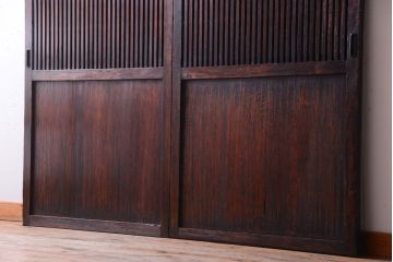 古民具・骨董　裏結霜ガラス入り!古い木の格子ガラス帯戸2枚セット(3)