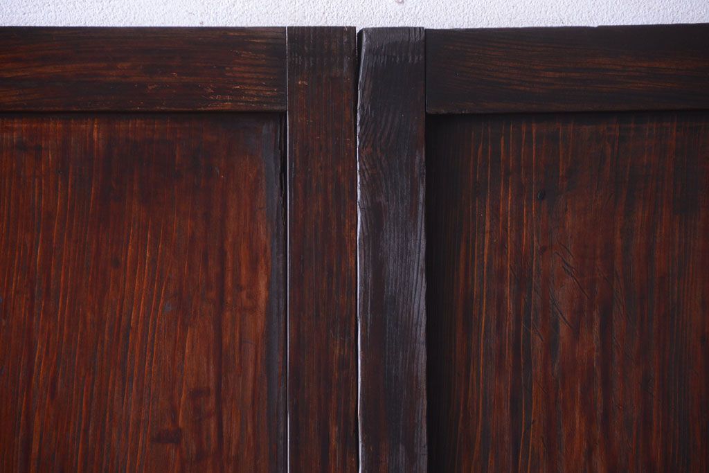 古民具・骨董　裏結霜ガラス入り!古い木の格子ガラス帯戸2枚セット(3)