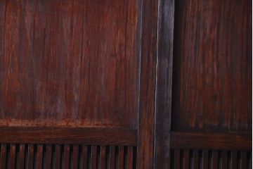 古民具・骨董　裏結霜ガラス入り!古い木の格子ガラス帯戸2枚セット(3)