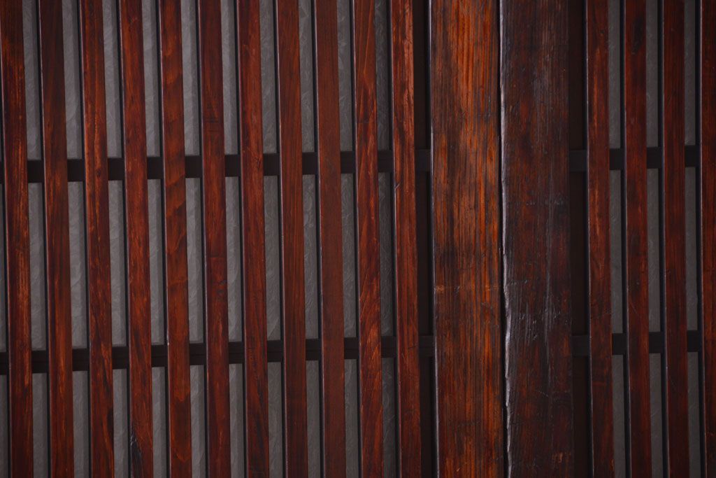 古民具・骨董　裏結霜ガラス入り!古い木の格子ガラス帯戸2枚セット(3)