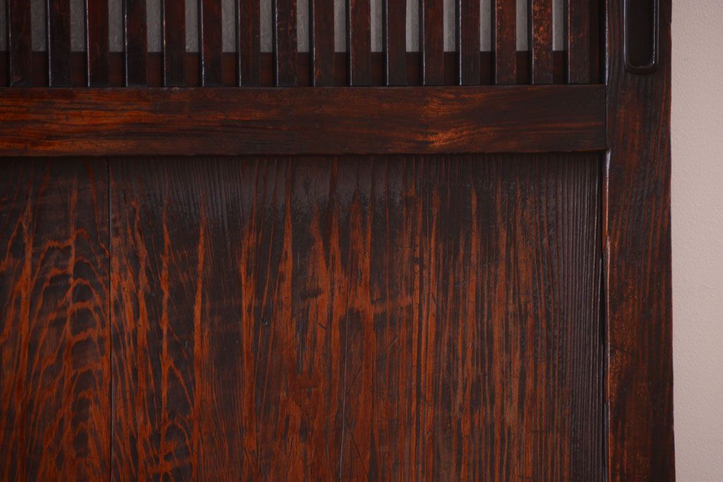 古民具・骨董　裏結霜ガラス入り!古い木の格子ガラス帯戸2枚セット(3)