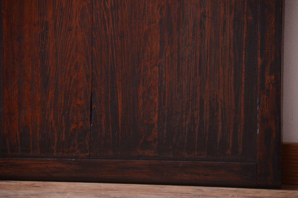 古民具・骨董　裏結霜ガラス入り!古い木の格子ガラス帯戸2枚セット(3)